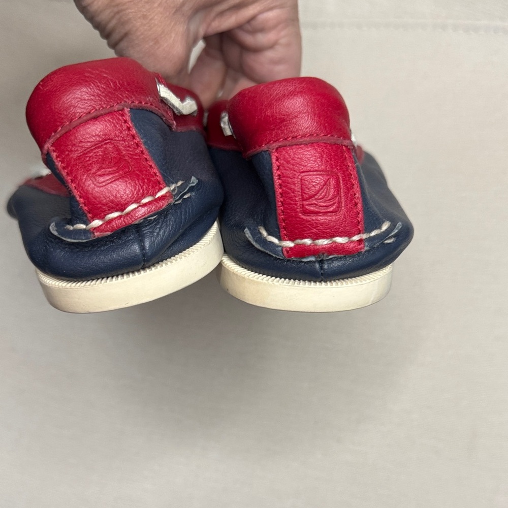 Sperry Nautical Red, White, and Navy Boat Shoes Leather Nautical sz8.5 - Picture 5 of 10